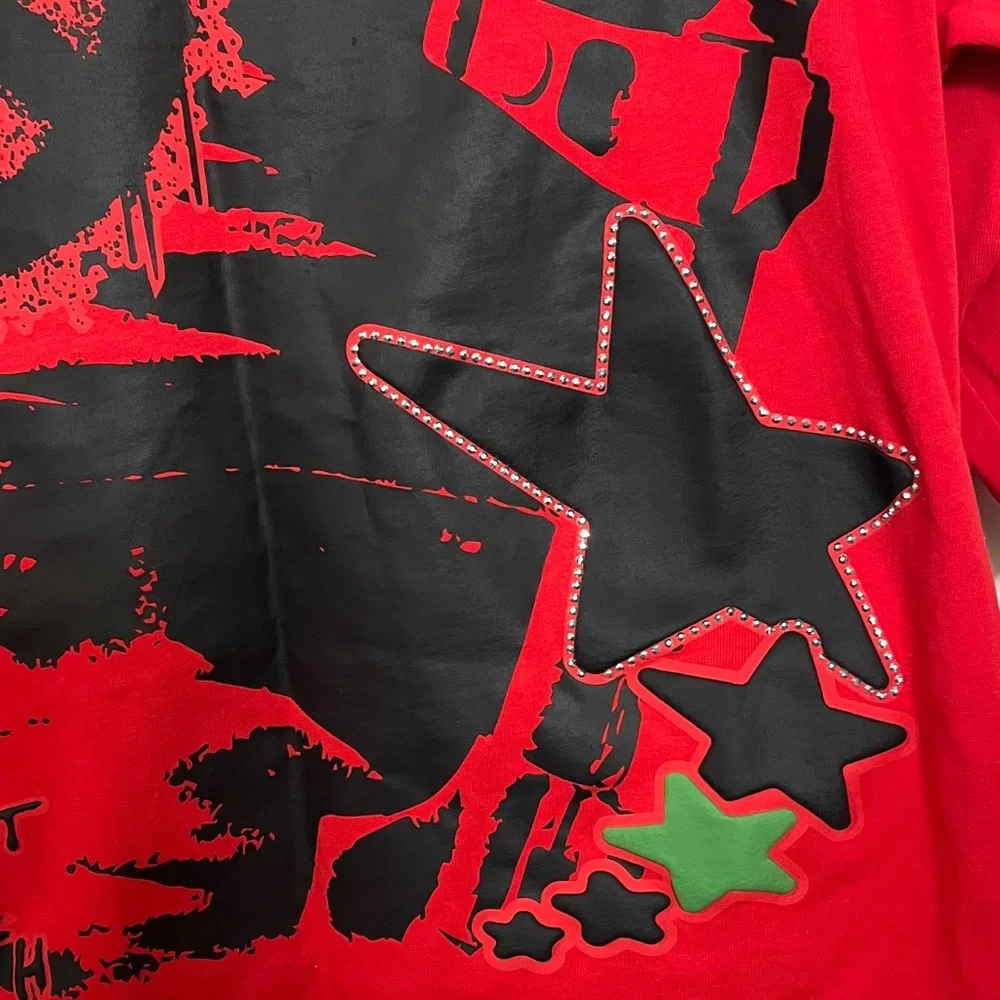 ❤️✌🏾❤️ Watson Boxy Oversized TeGraphic Tee with Peace & Star Puff Print Size L - Picture 6 of 9